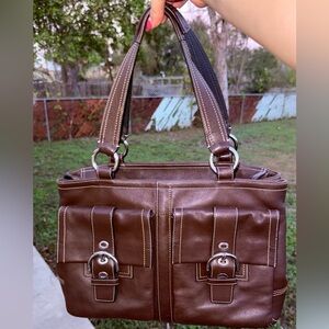 Coach Soho Pocket Tote #6468 / chocolate brown with silver hardware